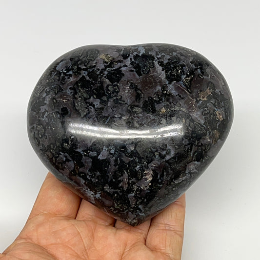 515g,3.5"x3.8"x1.6" Indigo Gabro Merlinite Heart Gemstone @Madagascar,B19905