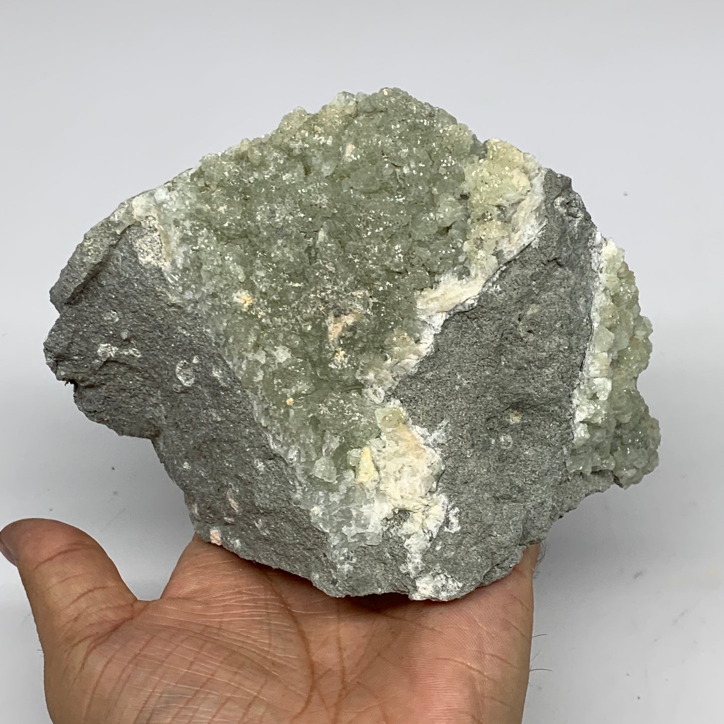 806g,5.5"x4"x2.6",Natural Green Prehnite Custer Mineral Specimen @Morocco, B1126
