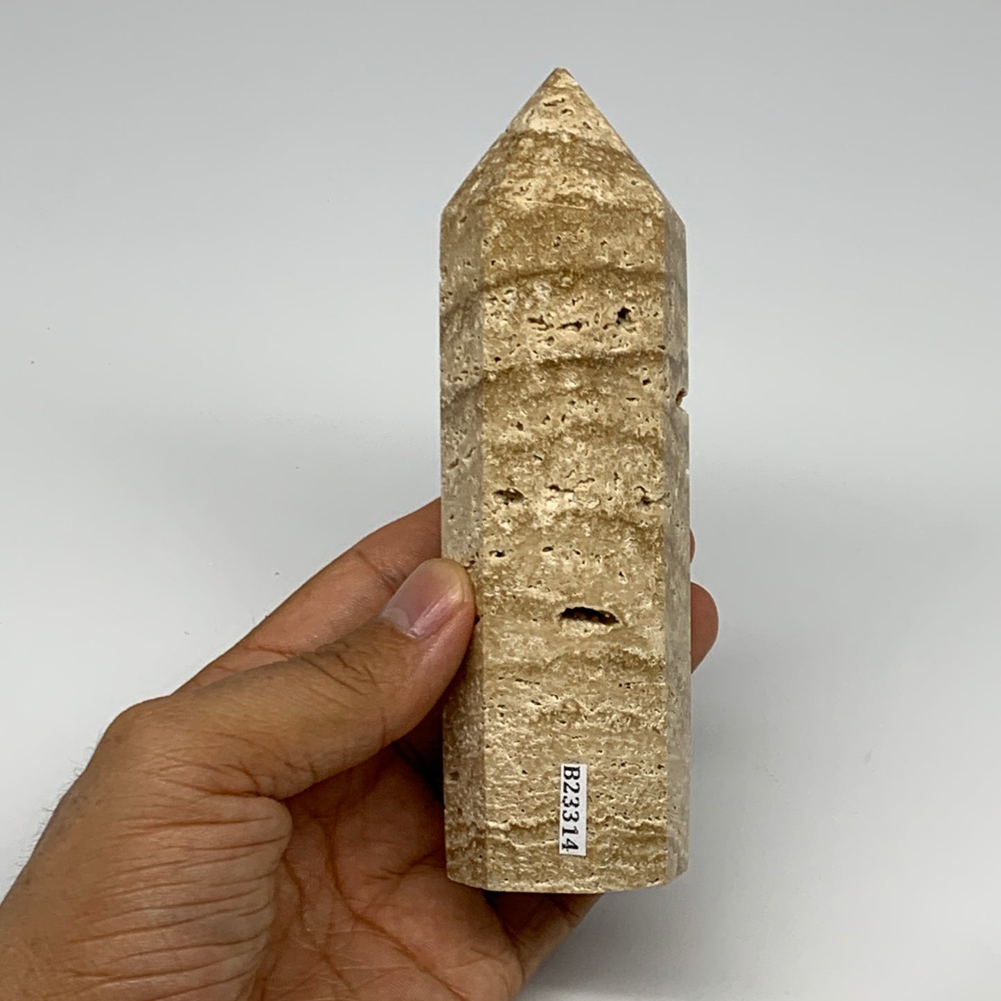 315.6g, 5.3"x1.5" Natural Chocolate Calcite Tower Point Obelisk Crystal, B23314