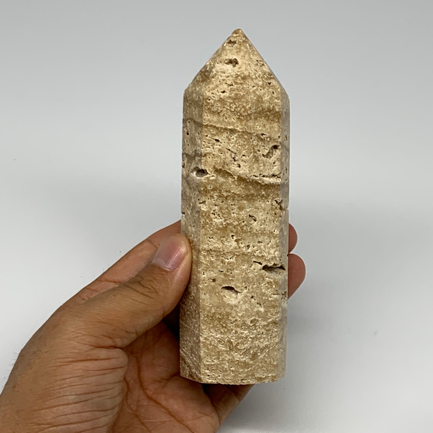 315.6g, 5.3"x1.5" Natural Chocolate Calcite Tower Point Obelisk Crystal, B23314