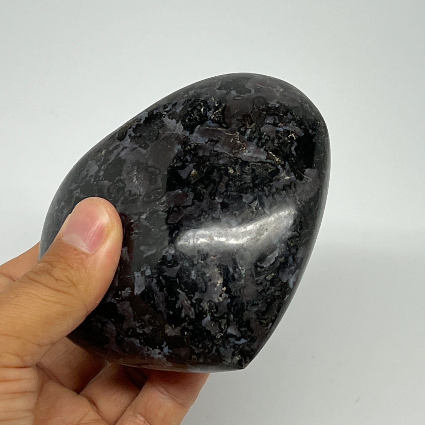515g,3.5"x3.8"x1.6" Indigo Gabro Merlinite Heart Gemstone @Madagascar,B19905