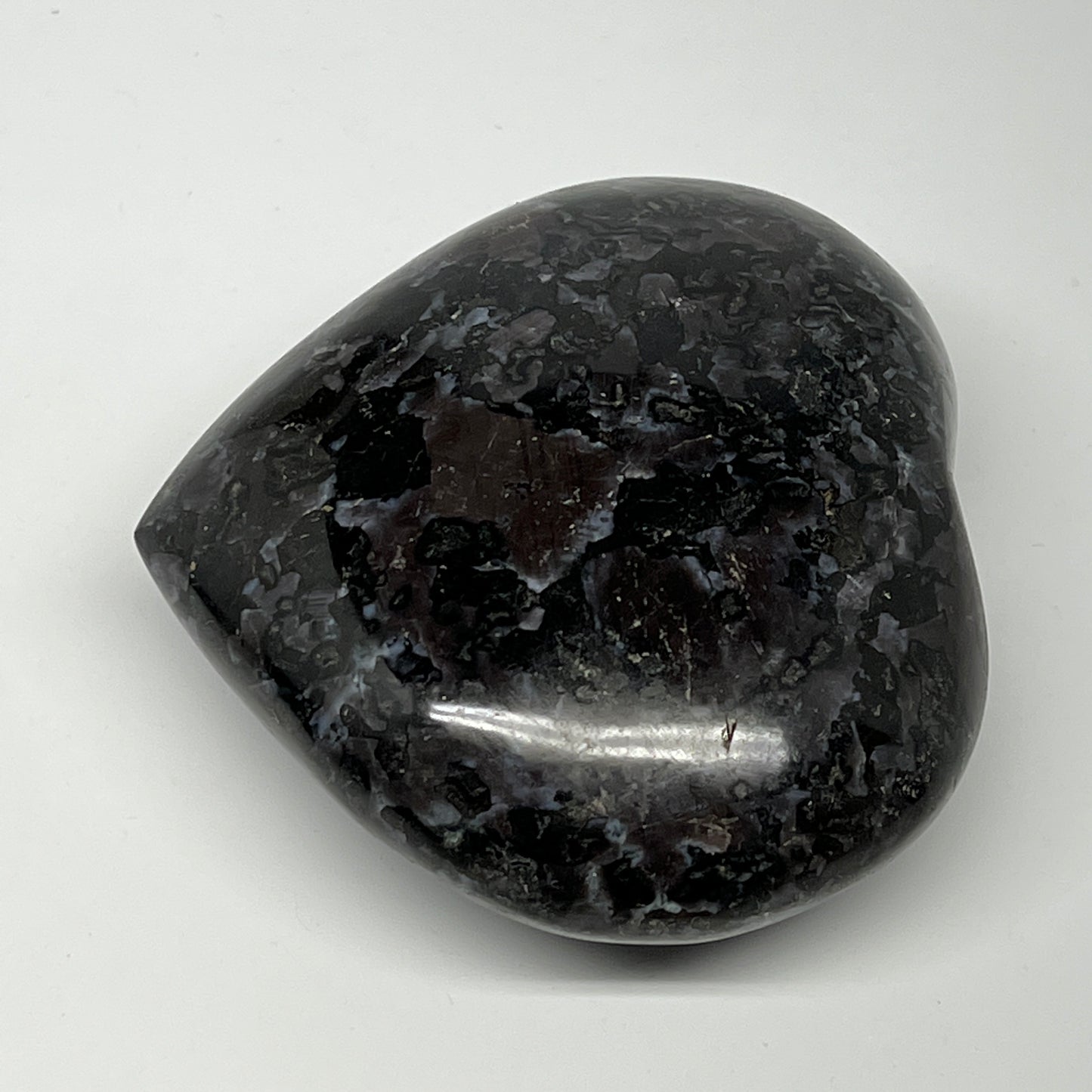 515g,3.5"x3.8"x1.6" Indigo Gabro Merlinite Heart Gemstone @Madagascar,B19905