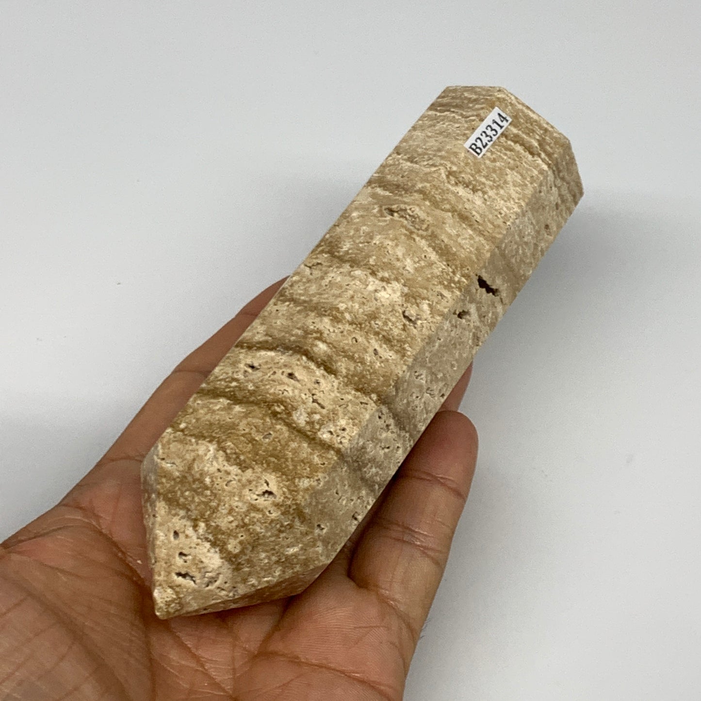 315.6g, 5.3"x1.5" Natural Chocolate Calcite Tower Point Obelisk Crystal, B23314