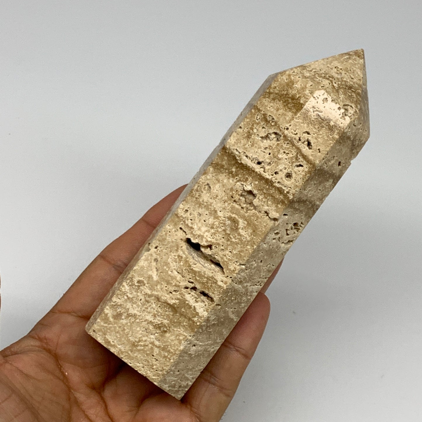 315.6g, 5.3"x1.5" Natural Chocolate Calcite Tower Point Obelisk Crystal, B23314