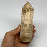 411.9g, 5.4"x1.7" Natural Chocolate Calcite Tower Point Obelisk Crystal, B23315