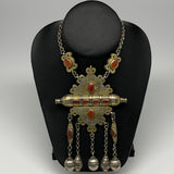 113.8g, 24" Vintage Turkmen Necklace Gold-Gilded Silver Rare Pendant, B14486