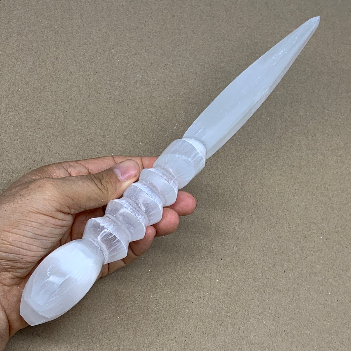 355g,11.75"x2"x1.1"Natural Selenite Crystal Knife (Satin Spar) @Morocco,B24075