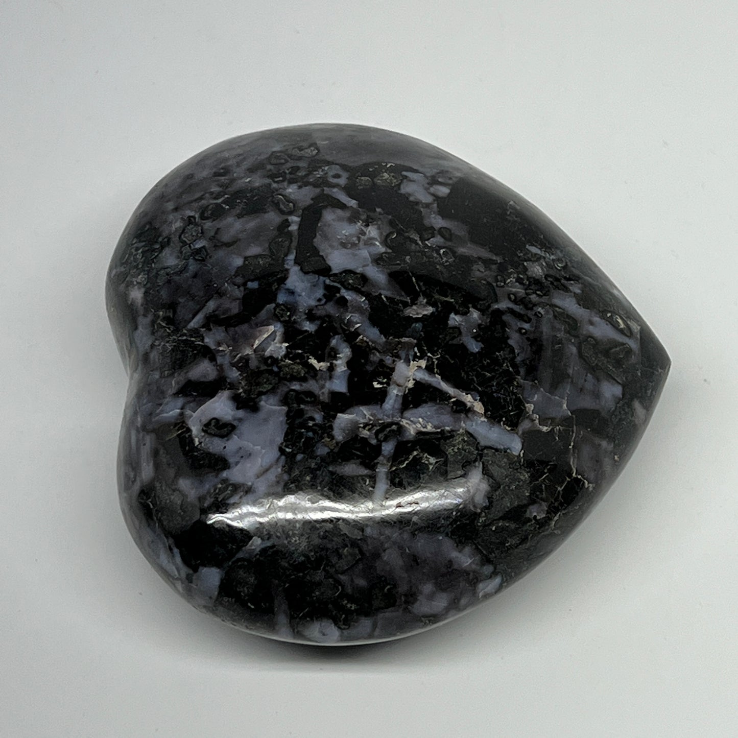 580g,3.7"x4"x1.5" Indigo Gabro Merlinite Heart Gemstone @Madagascar,B19907
