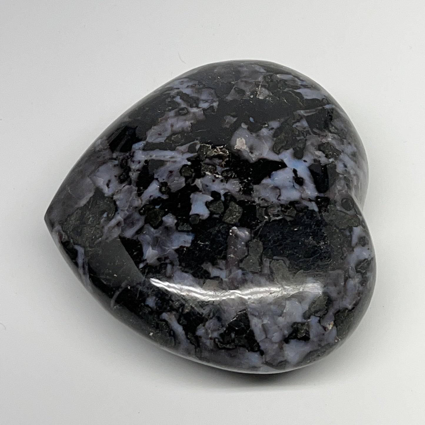580g,3.7"x4"x1.5" Indigo Gabro Merlinite Heart Gemstone @Madagascar,B19907