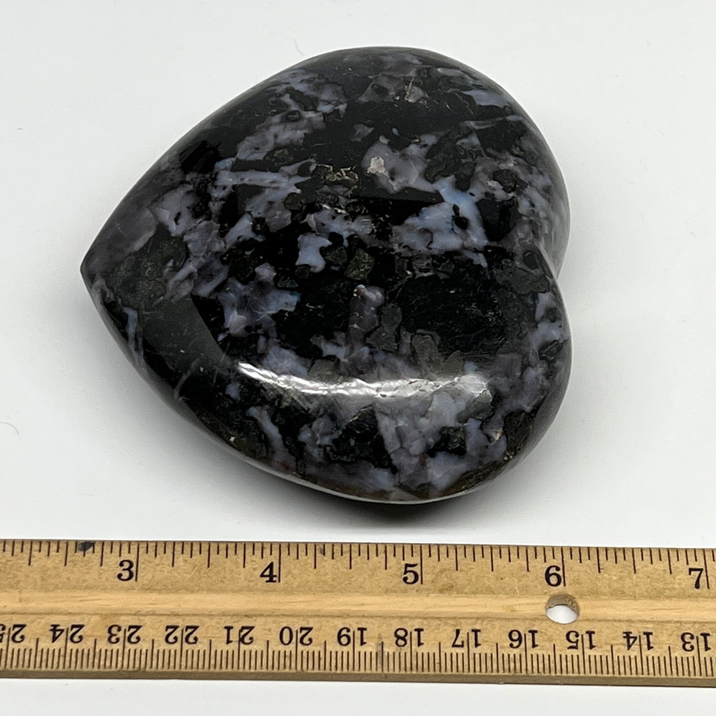 580g,3.7"x4"x1.5" Indigo Gabro Merlinite Heart Gemstone @Madagascar,B19907