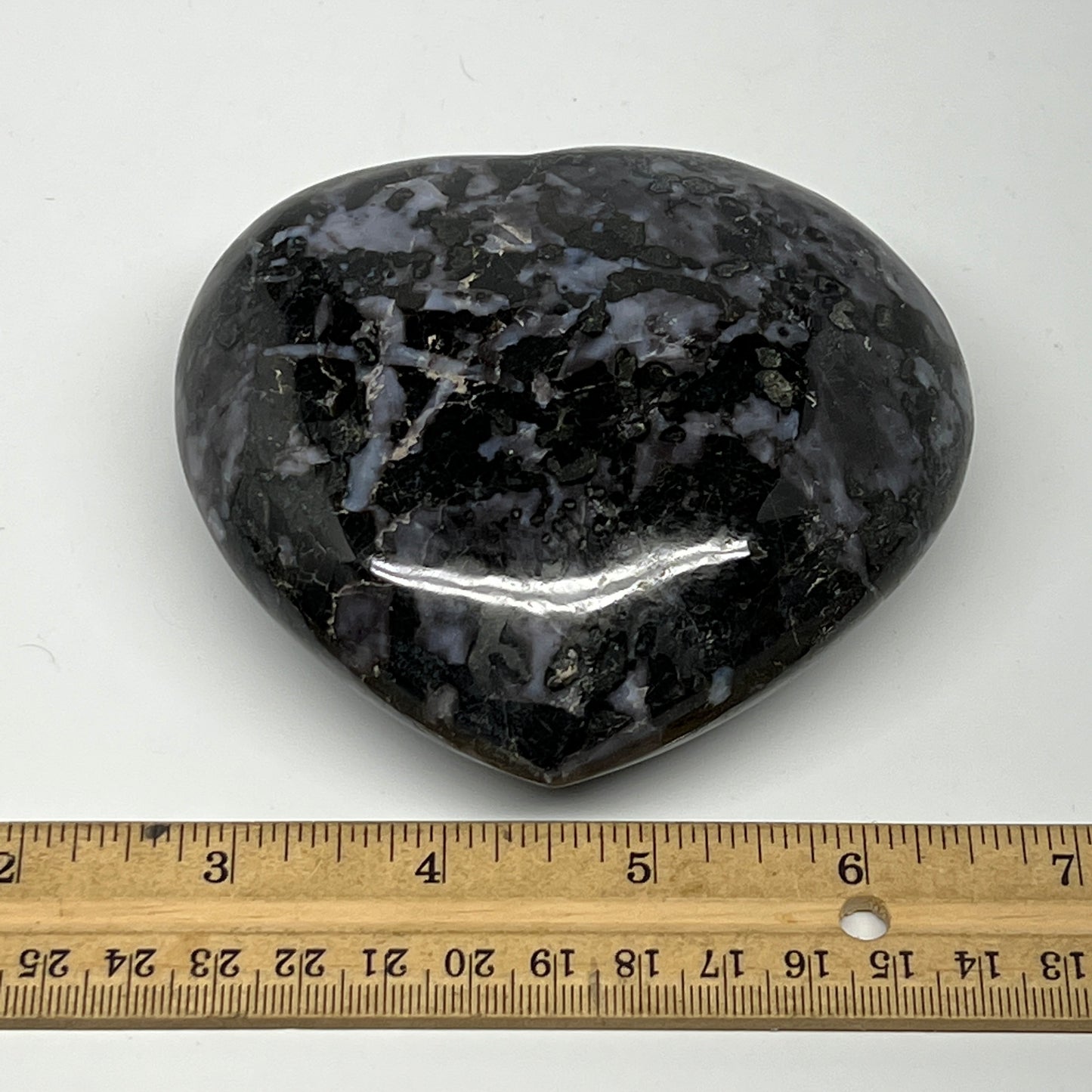 580g,3.7"x4"x1.5" Indigo Gabro Merlinite Heart Gemstone @Madagascar,B19907