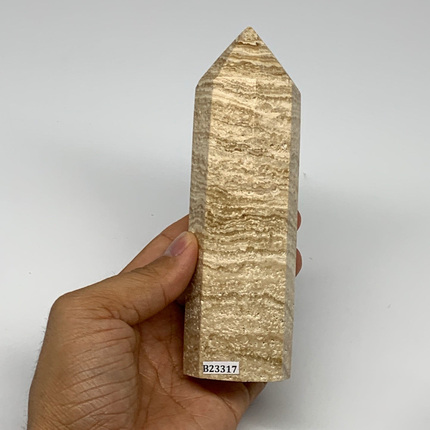 397.8g, 5.6"x1.6" Natural Chocolate Calcite Tower Point Obelisk Crystal, B23317