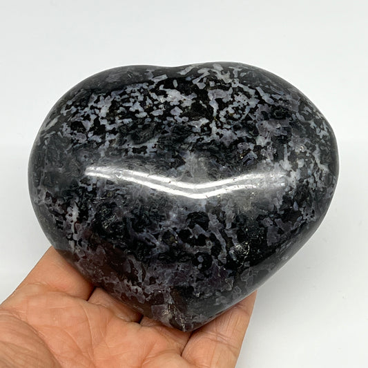 580g,3.6"x4"x1.7" Indigo Gabro Merlinite Heart Gemstone @Madagascar,B19908