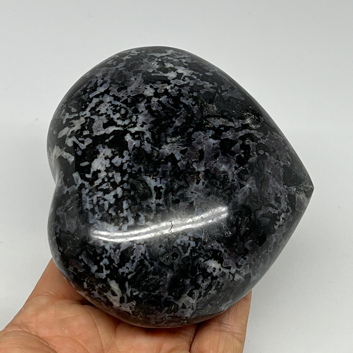 580g,3.6"x4"x1.7" Indigo Gabro Merlinite Heart Gemstone @Madagascar,B19908
