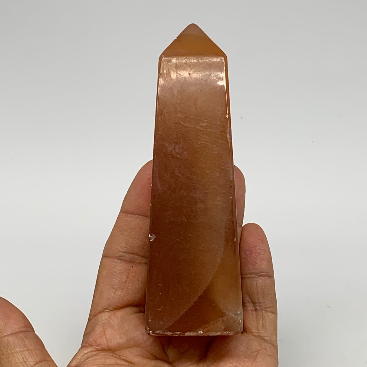 268.8g, 4.6"x1.4", Honey Calcite Point Tower Obelisk Crystal @Pakistan, B26133