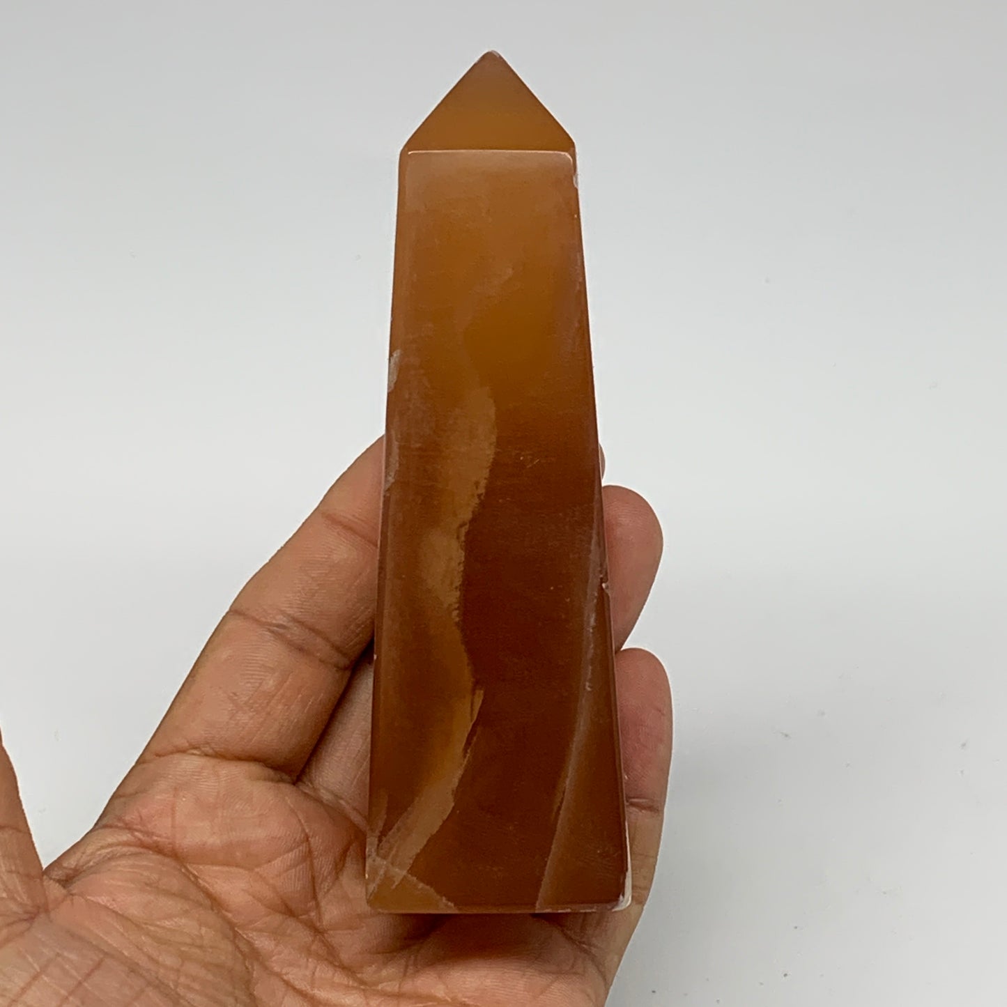 268.8g, 4.6"x1.4", Honey Calcite Point Tower Obelisk Crystal @Pakistan, B26133