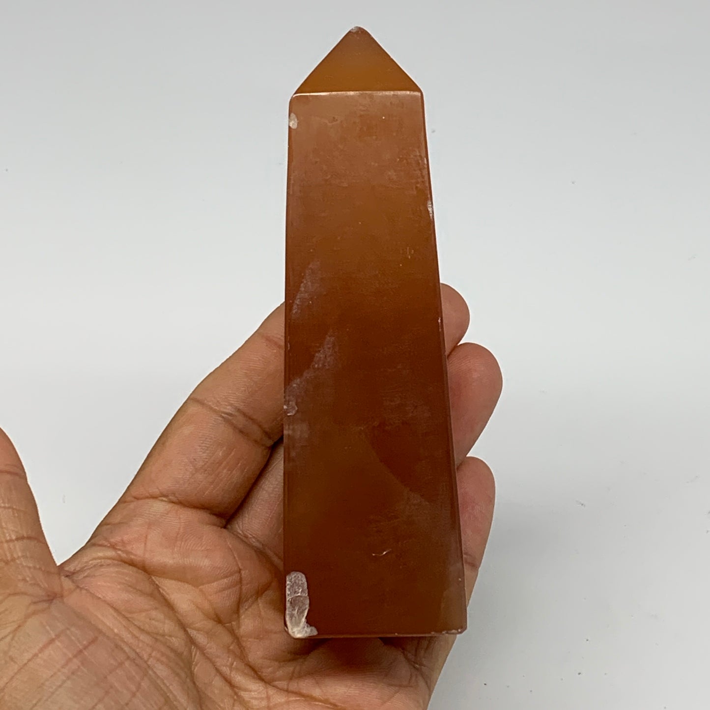 268.8g, 4.6"x1.4", Honey Calcite Point Tower Obelisk Crystal @Pakistan, B26133