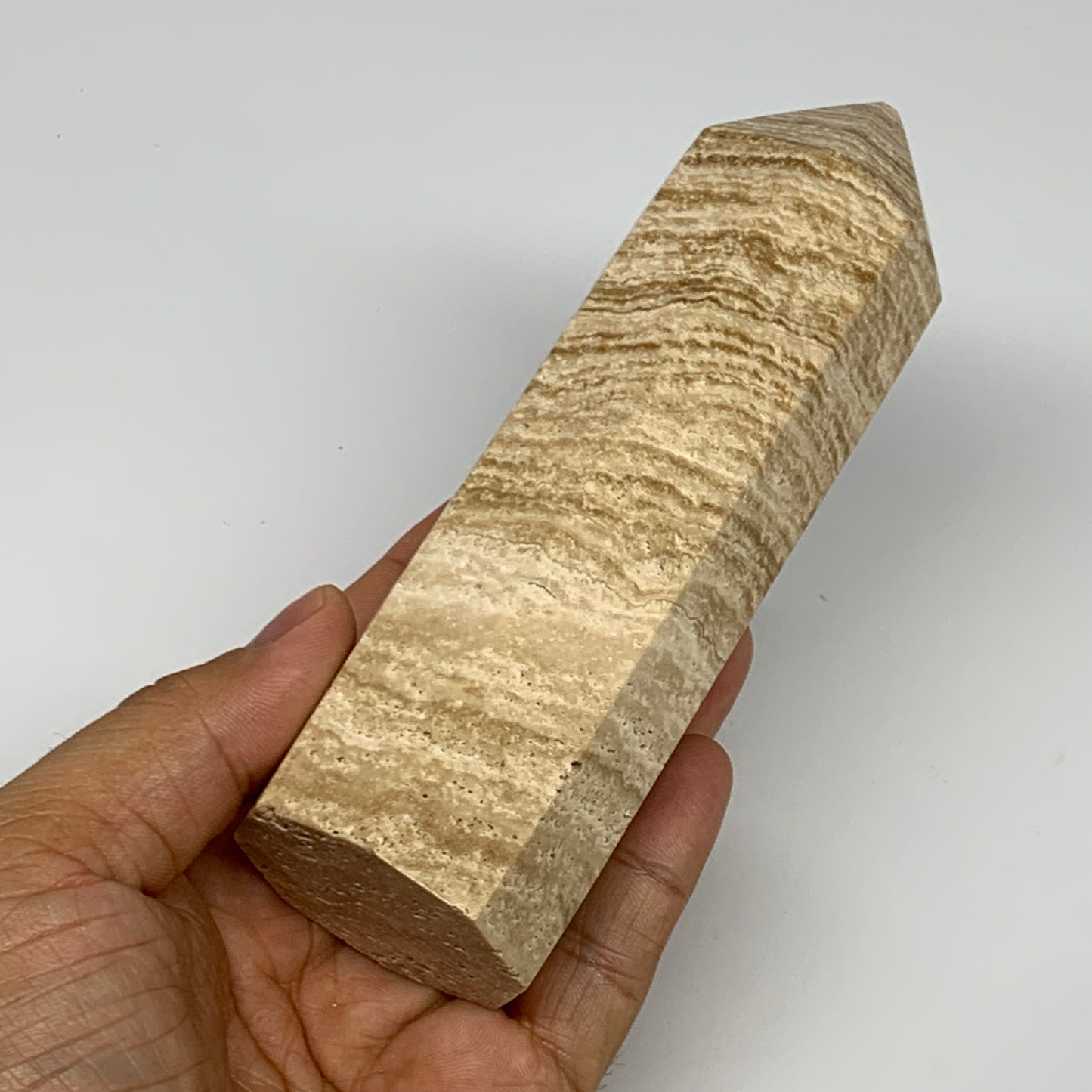 397.8g, 5.6"x1.6" Natural Chocolate Calcite Tower Point Obelisk Crystal, B23317