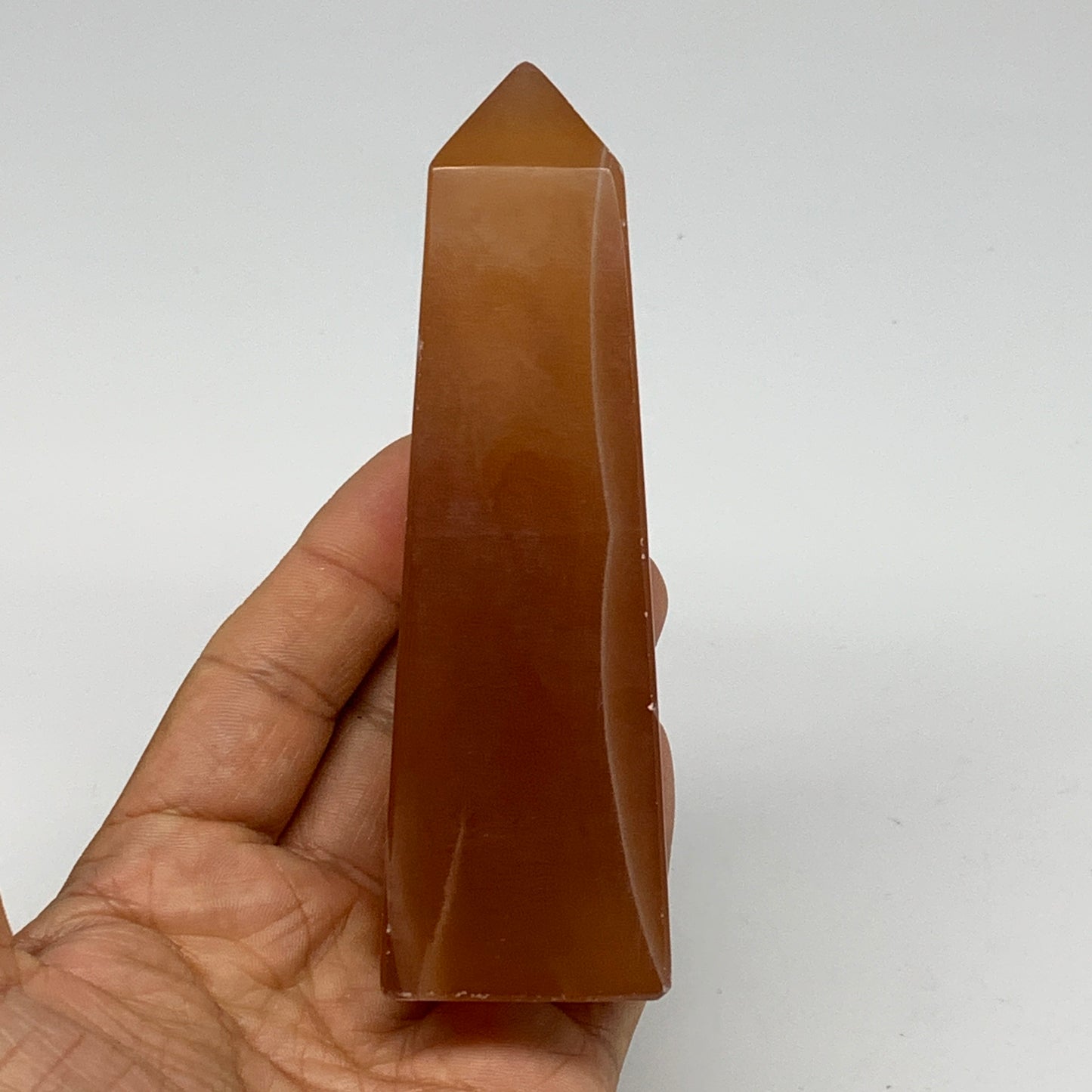 268.8g, 4.6"x1.4", Honey Calcite Point Tower Obelisk Crystal @Pakistan, B26133