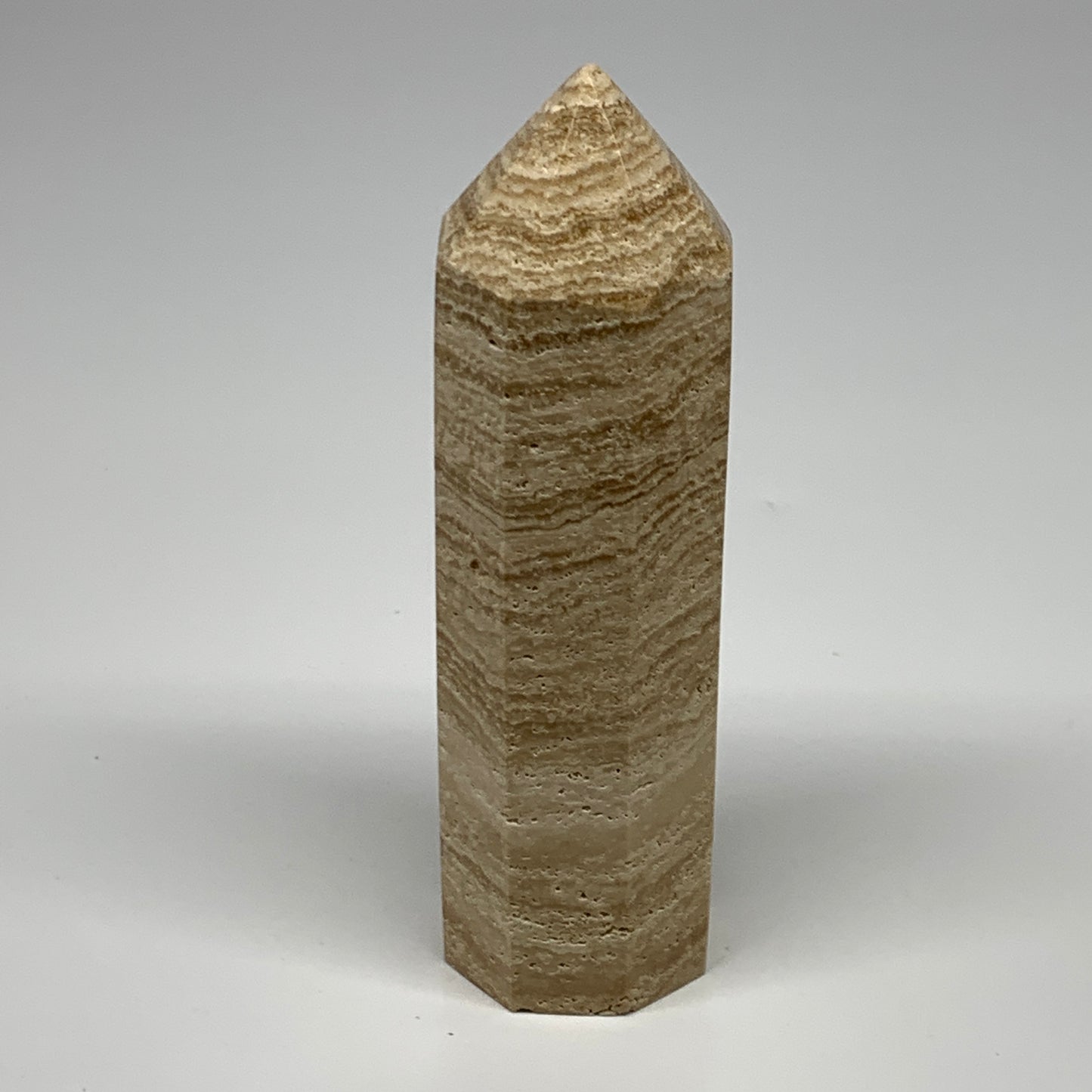 397.8g, 5.6"x1.6" Natural Chocolate Calcite Tower Point Obelisk Crystal, B23317