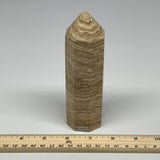 397.8g, 5.6"x1.6" Natural Chocolate Calcite Tower Point Obelisk Crystal, B23317