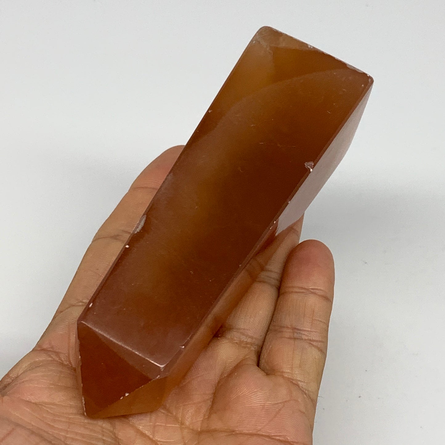 268.8g, 4.6"x1.4", Honey Calcite Point Tower Obelisk Crystal @Pakistan, B26133