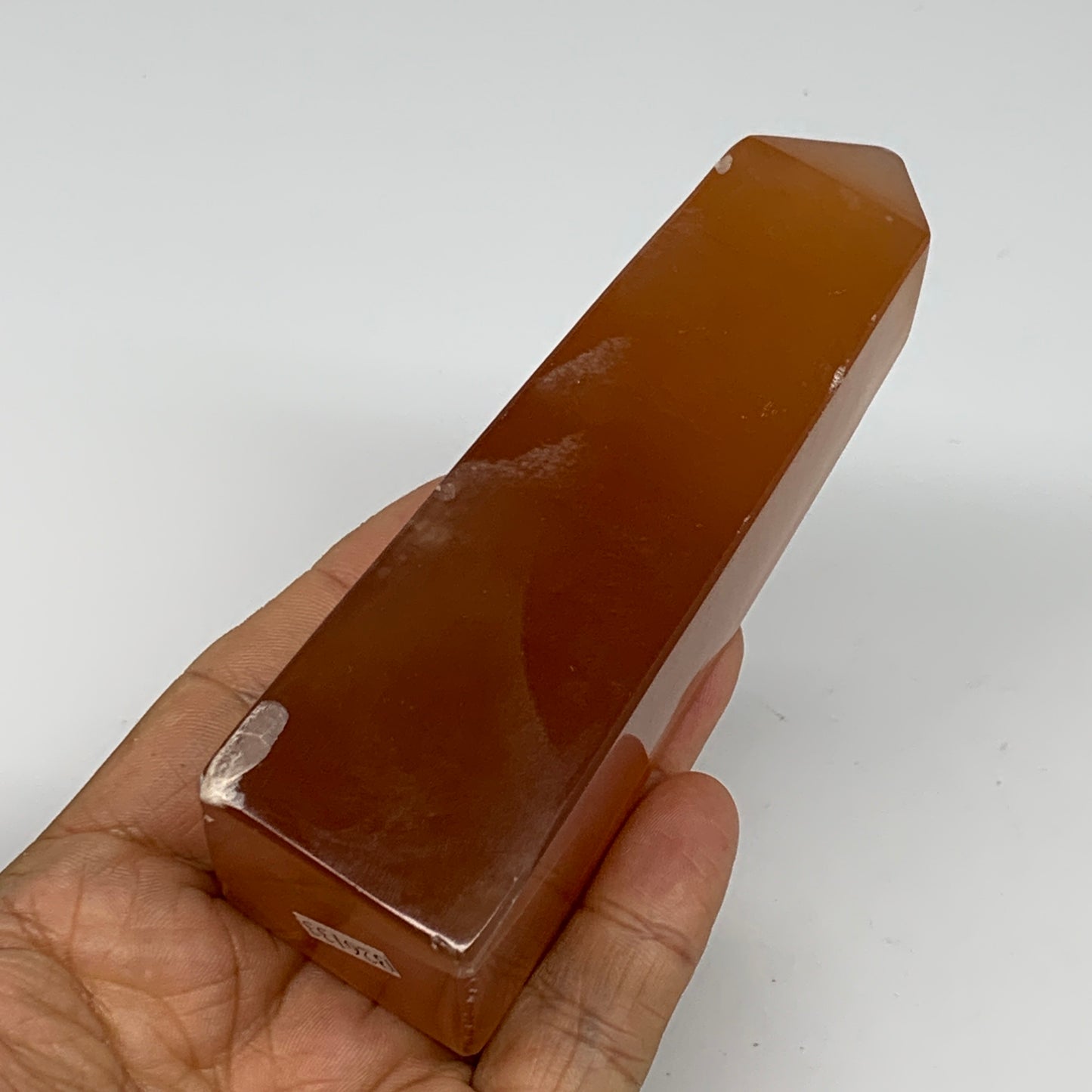 268.8g, 4.6"x1.4", Honey Calcite Point Tower Obelisk Crystal @Pakistan, B26133