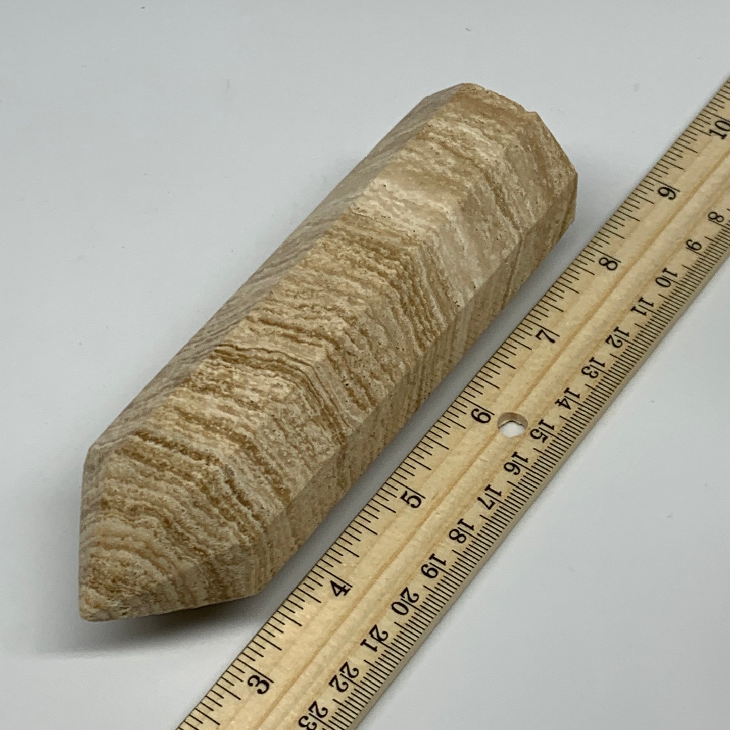 397.8g, 5.6"x1.6" Natural Chocolate Calcite Tower Point Obelisk Crystal, B23317