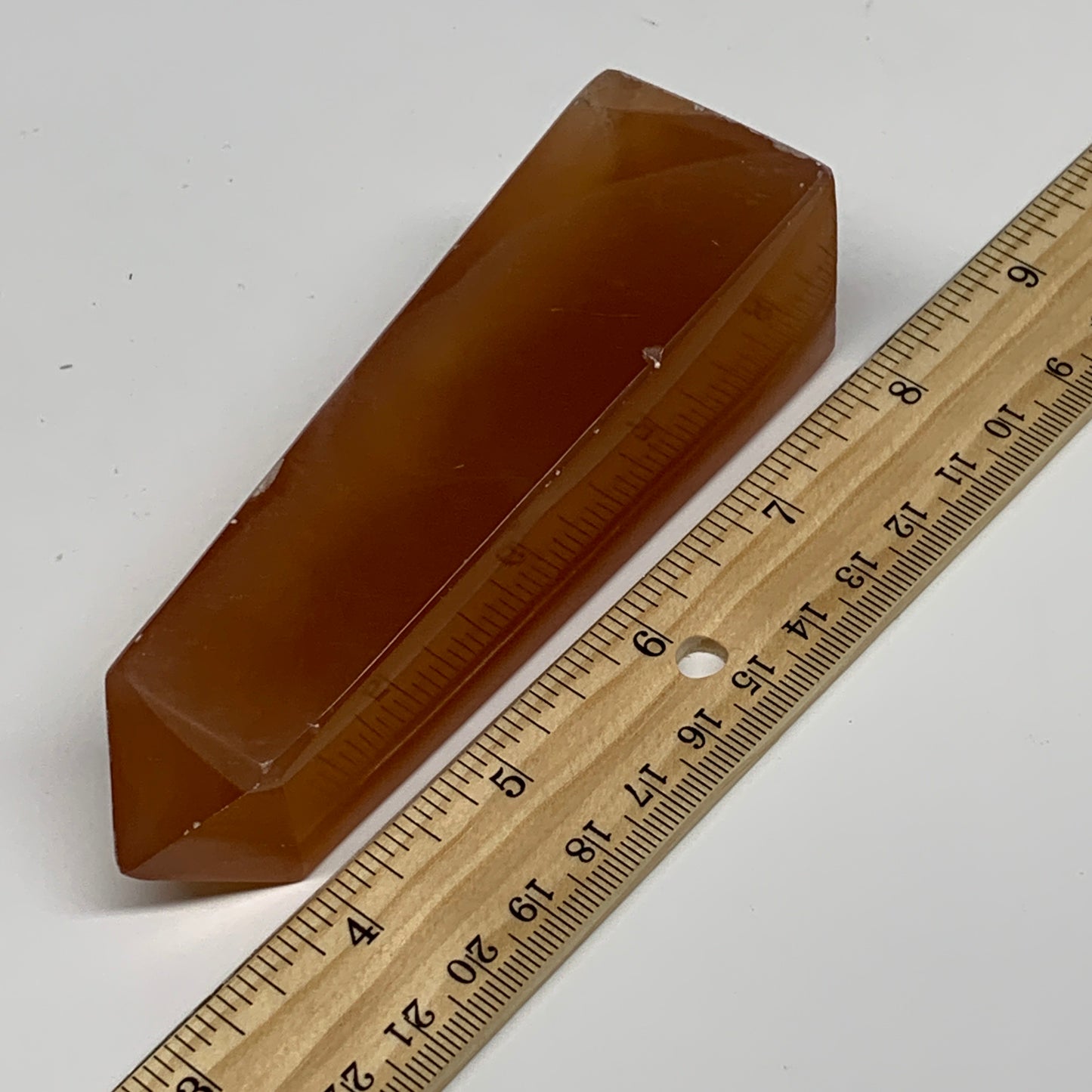 268.8g, 4.6"x1.4", Honey Calcite Point Tower Obelisk Crystal @Pakistan, B26133