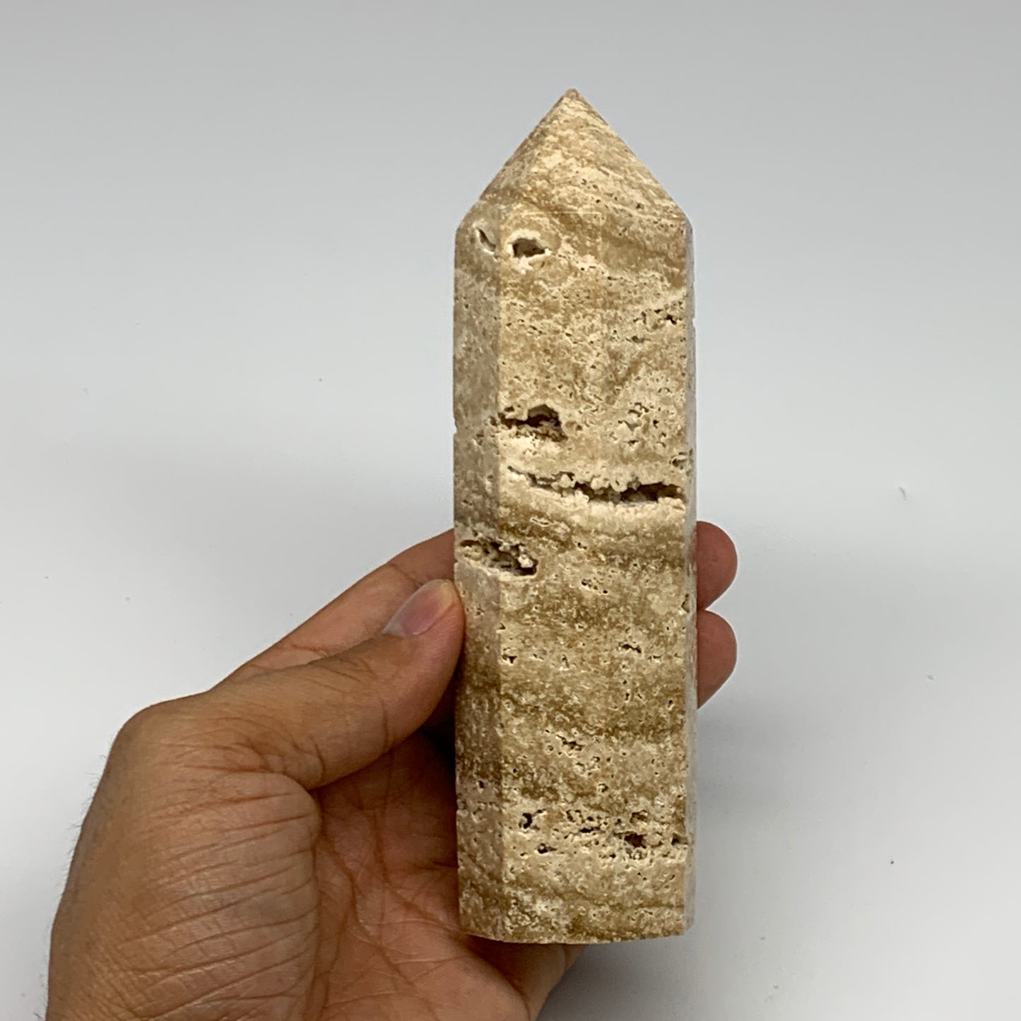 338.6g, 5.6"x1.5" Natural Chocolate Calcite Tower Point Obelisk Crystal, B23318