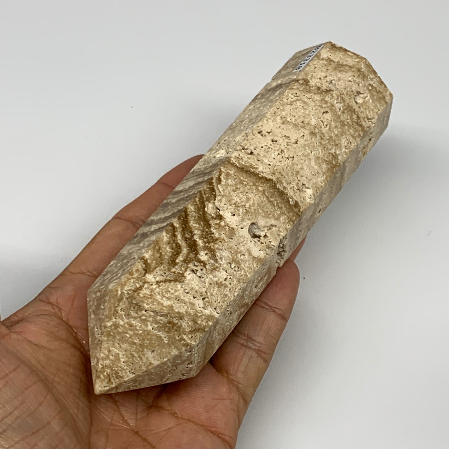 338.6g, 5.6"x1.5" Natural Chocolate Calcite Tower Point Obelisk Crystal, B23318