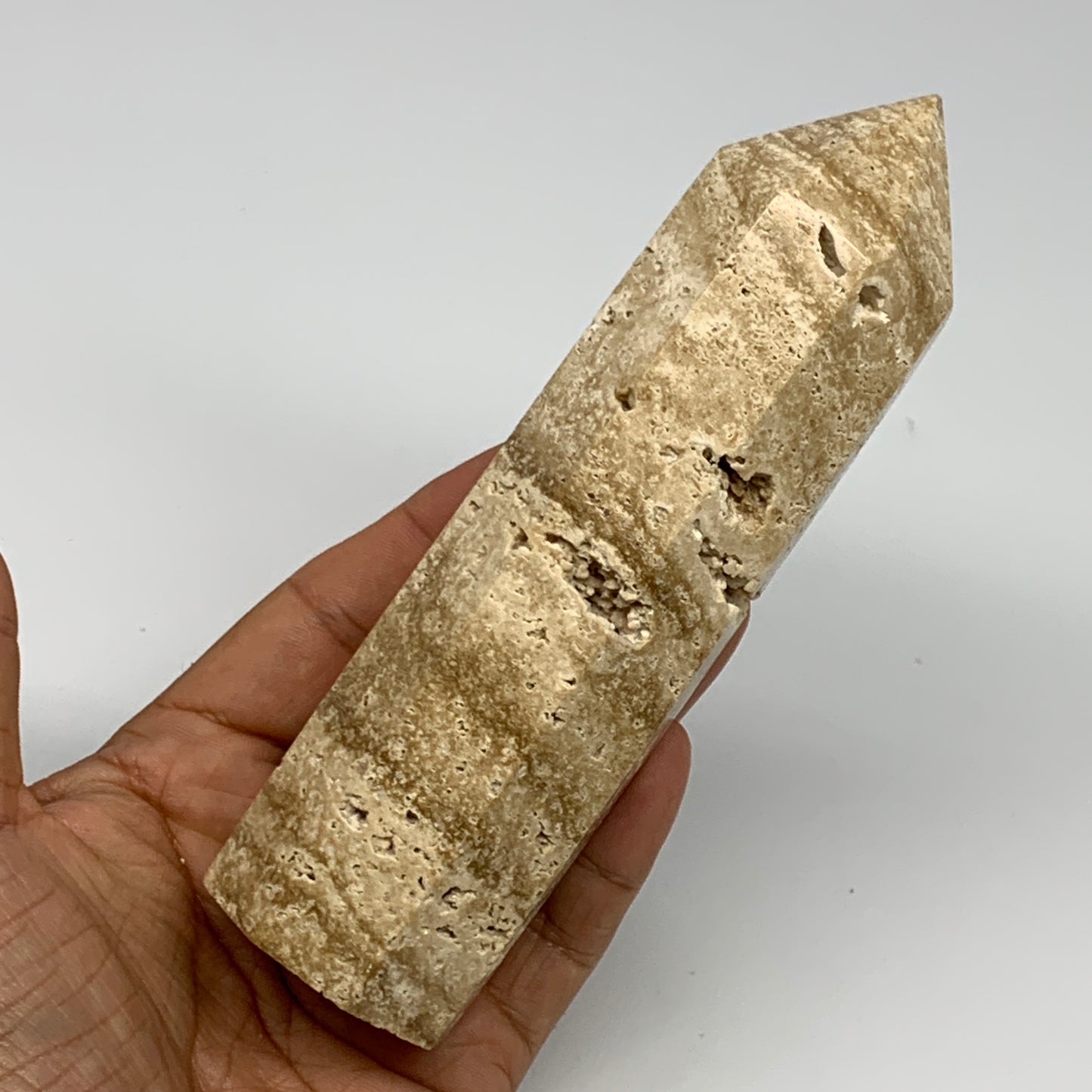 338.6g, 5.6"x1.5" Natural Chocolate Calcite Tower Point Obelisk Crystal, B23318