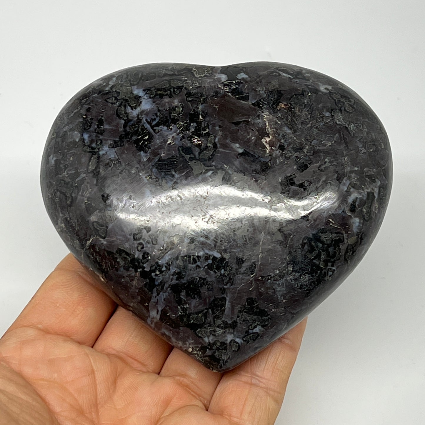 400g,3.4"x3.6"x1.4" Indigo Gabro Merlinite Heart Gemstone @Madagascar,B19909