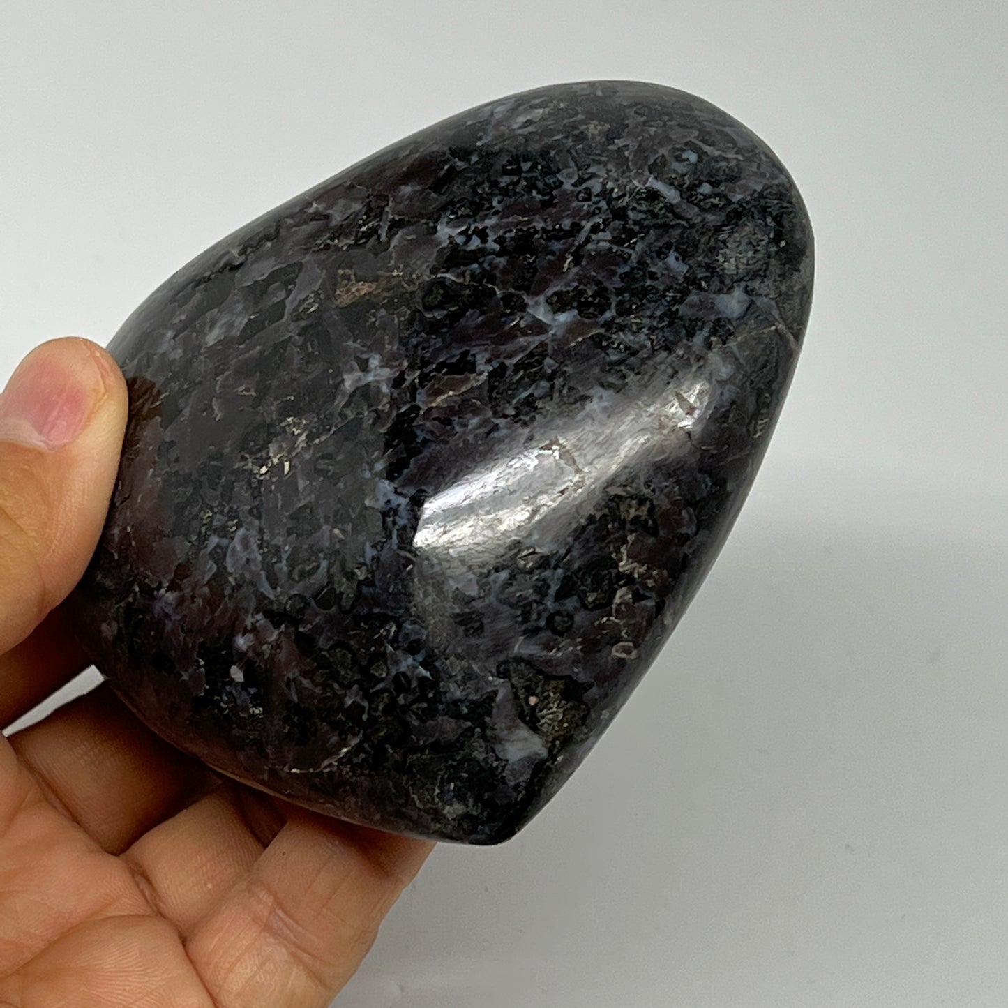 400g,3.4"x3.6"x1.4" Indigo Gabro Merlinite Heart Gemstone @Madagascar,B19909