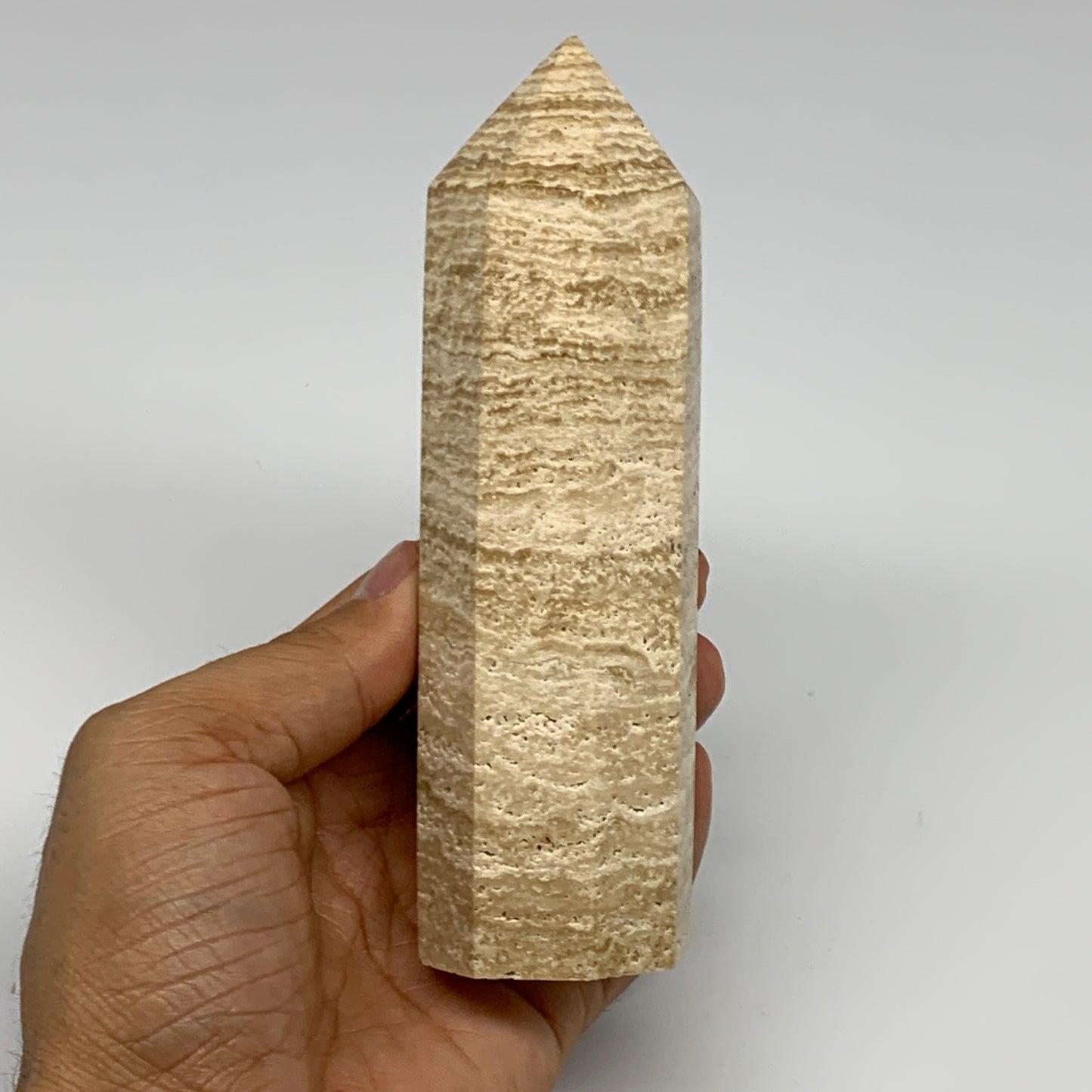 359.8g, 5.5"x1.6" Natural Chocolate Calcite Tower Point Obelisk Crystal, B23319