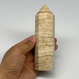 359.8g, 5.5"x1.6" Natural Chocolate Calcite Tower Point Obelisk Crystal, B23319