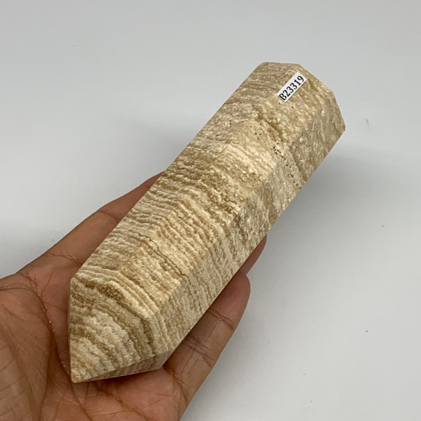 359.8g, 5.5"x1.6" Natural Chocolate Calcite Tower Point Obelisk Crystal, B23319