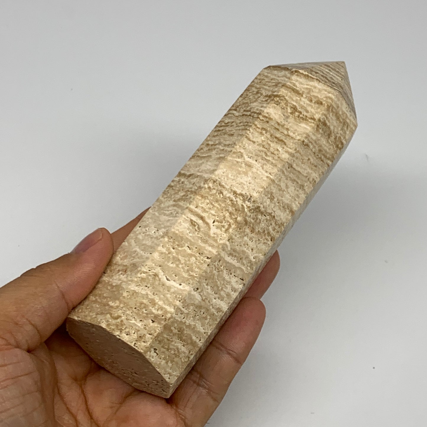 359.8g, 5.5"x1.6" Natural Chocolate Calcite Tower Point Obelisk Crystal, B23319