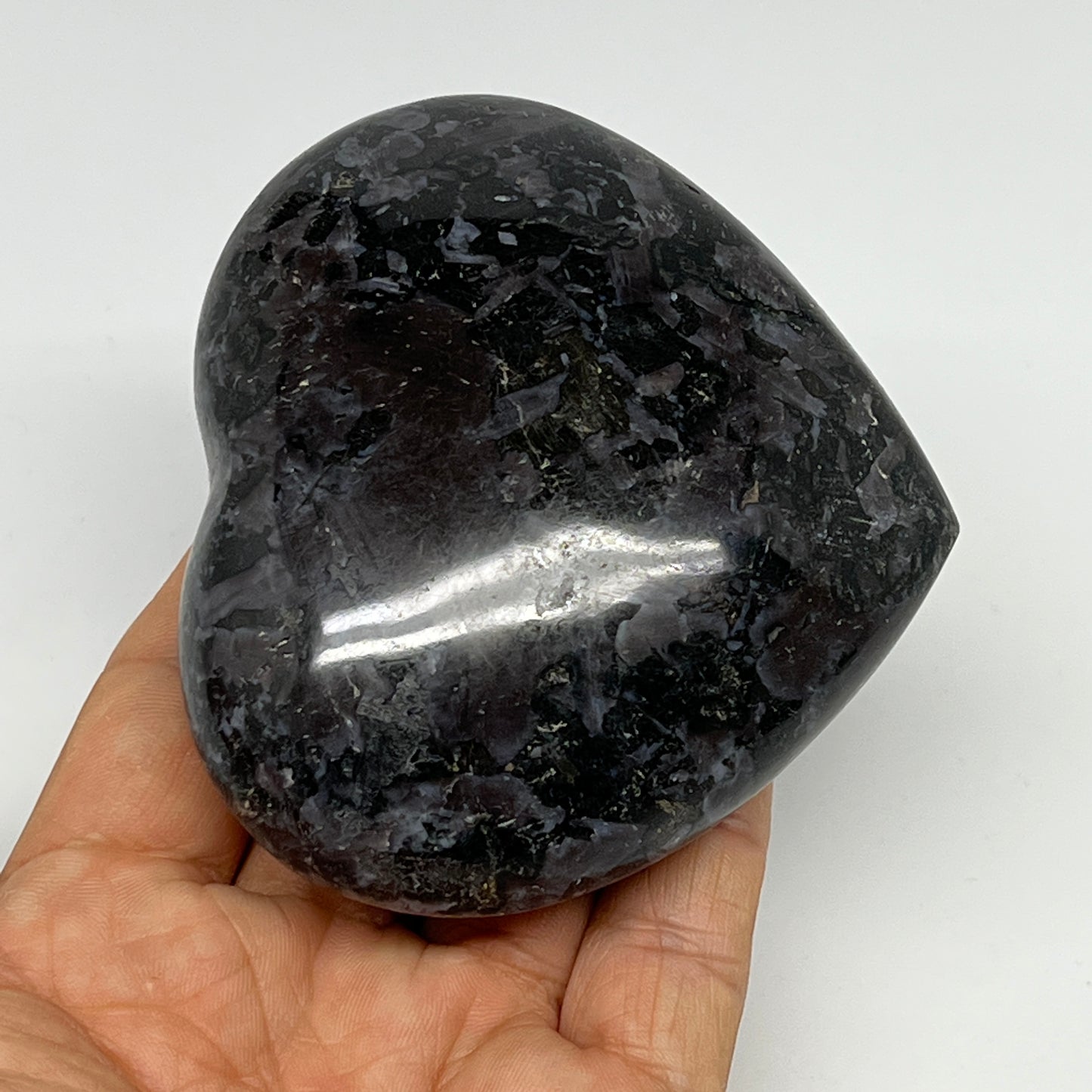 336g,3"x3.4"x1.4" Indigo Gabro Merlinite Heart Gemstone @Madagascar,B19910