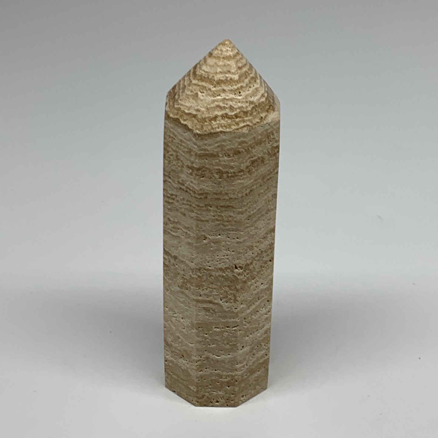 359.8g, 5.5"x1.6" Natural Chocolate Calcite Tower Point Obelisk Crystal, B23319