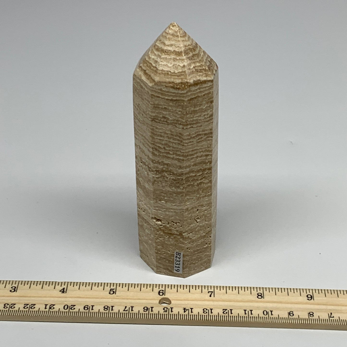 359.8g, 5.5"x1.6" Natural Chocolate Calcite Tower Point Obelisk Crystal, B23319