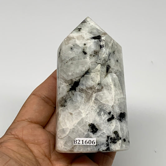 310.2g, 3.6"x2"x1.5" Rainbow Moonstone Tower Obelisk Point Crystal @India,B21606