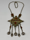 105.6g, 24" Vintage Turkmen Necklace Gold-Gilded Silver Rare Pendant, B14490