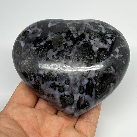 468.9g,3.3"x3.8"x1.6" Indigo Gabro Merlinite Heart Gemstone @Madagascar,B19911