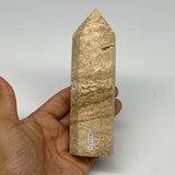 337.3g, 5.3"x1.5" Natural Chocolate Calcite Tower Point Obelisk Crystal, B23321