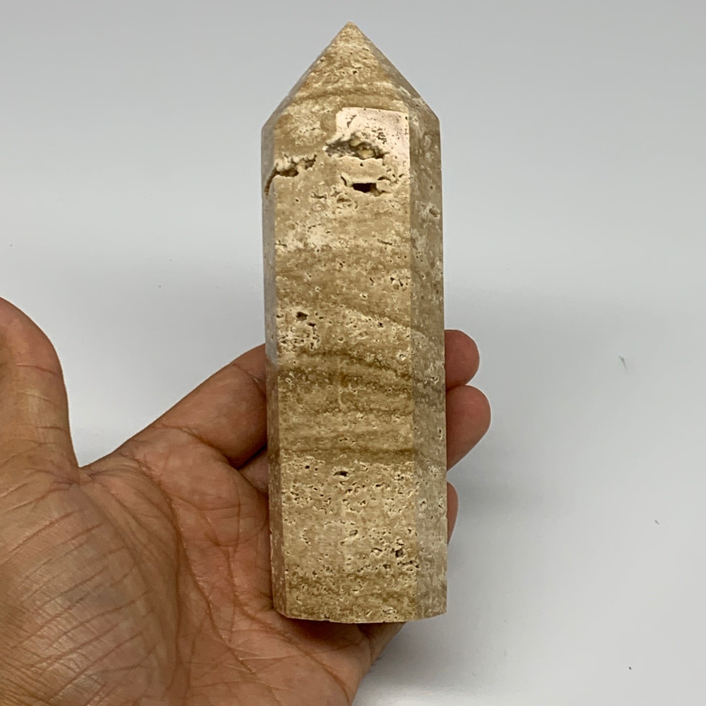 337.3g, 5.3"x1.5" Natural Chocolate Calcite Tower Point Obelisk Crystal, B23321