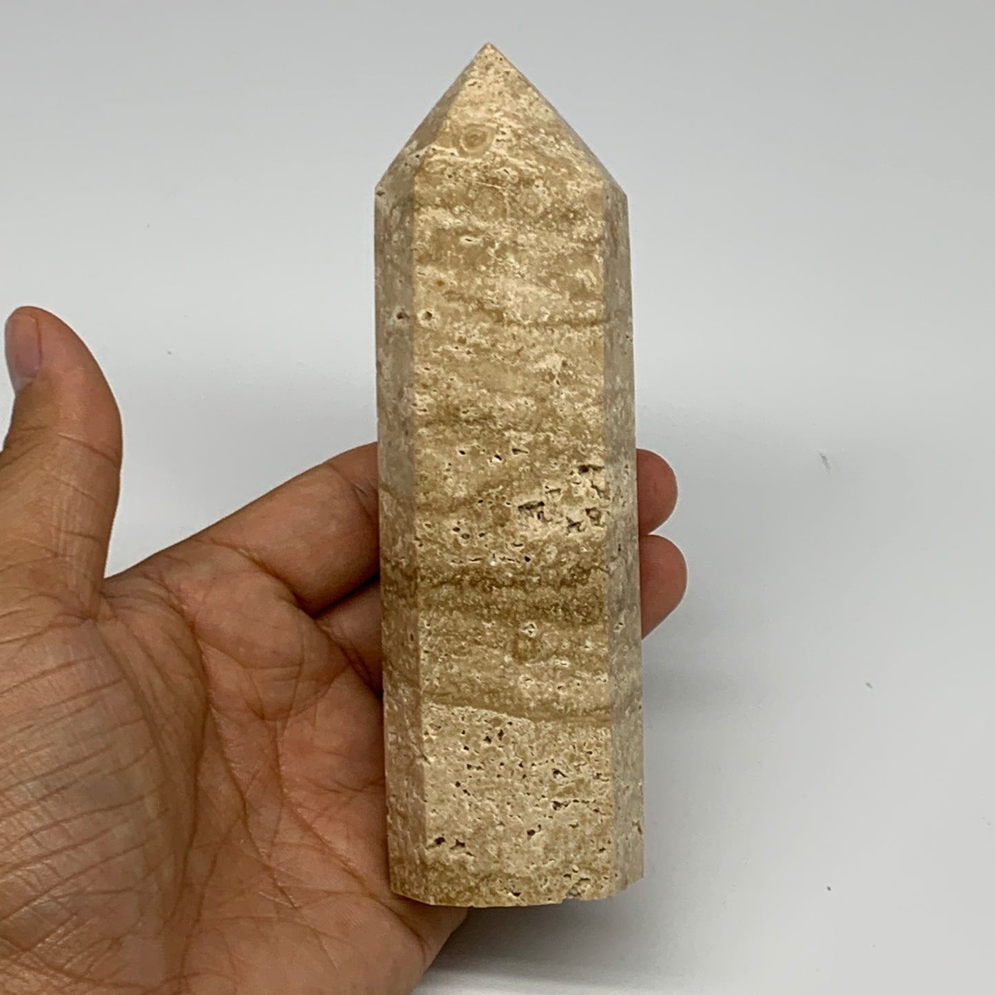 337.3g, 5.3"x1.5" Natural Chocolate Calcite Tower Point Obelisk Crystal, B23321
