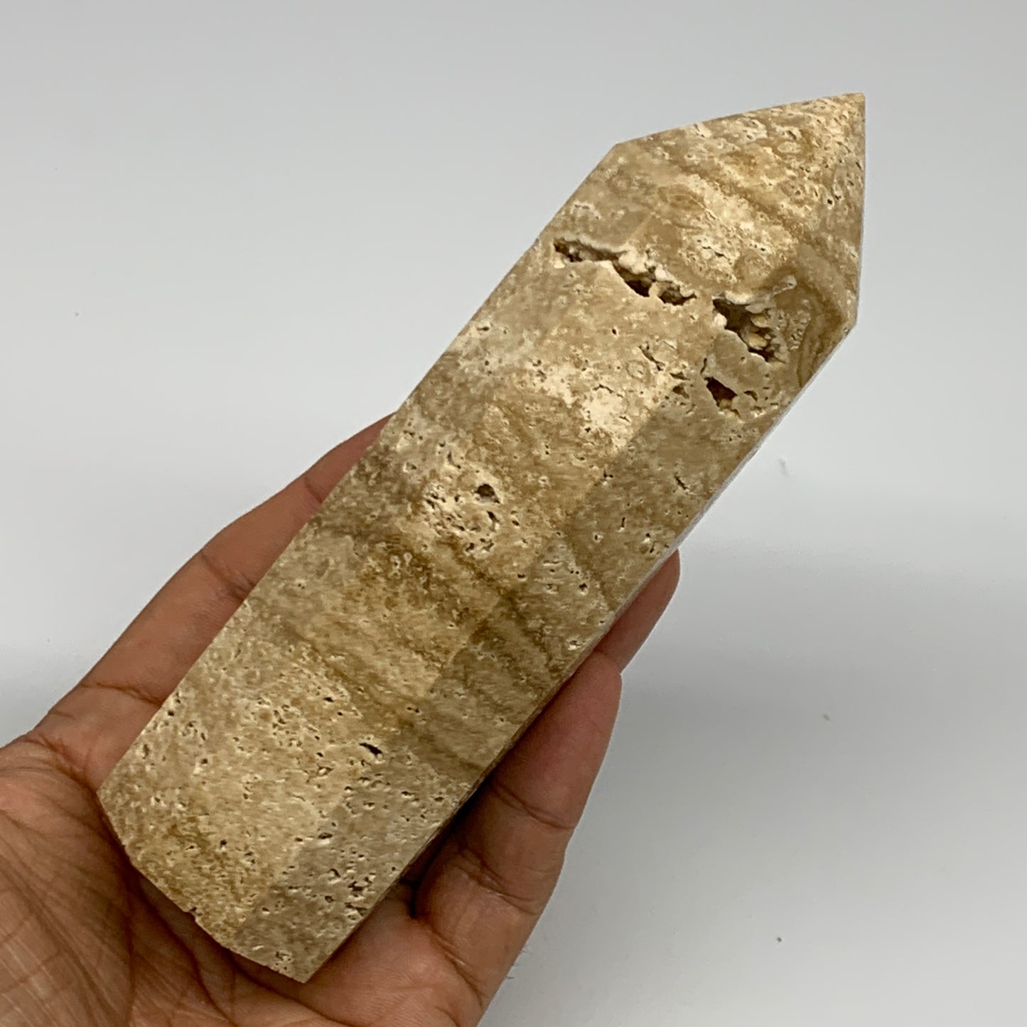 337.3g, 5.3"x1.5" Natural Chocolate Calcite Tower Point Obelisk Crystal, B23321