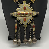 102.5g, 24" Vintage Turkmen Necklace Gold-Gilded Silver Rare Pendant, B14491