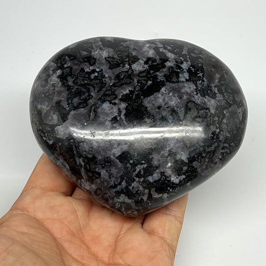 520g,3.4"x3.9"x1.5" Indigo Gabro Merlinite Heart Gemstone @Madagascar,B19912
